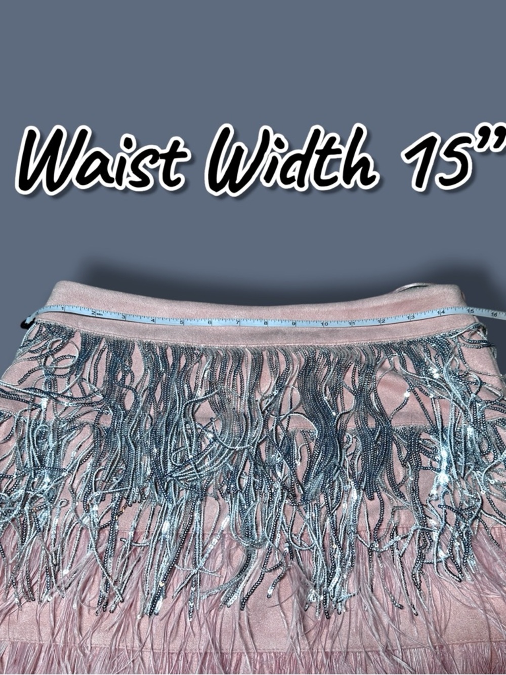 NWT Blue B Pink and Silver Fringe Faux Suede Mini Skirt in Light Pink. Size Med - Picture 4 of 9